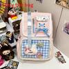 Designed Backpack Minimally With Grid Print And Bow Decoration For Daily