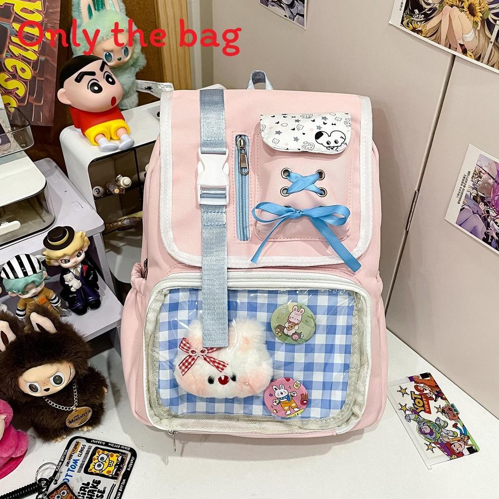 Designed Backpack Minimally With Grid Print And Bow Decoration For Daily