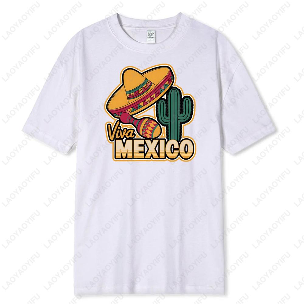 Viva MEXICO Happy Cinco De Mayo Day Mexico Sombrero Cactus Mens TShirt High Quality Cotton Tees Funny Gift Summer Streetwear