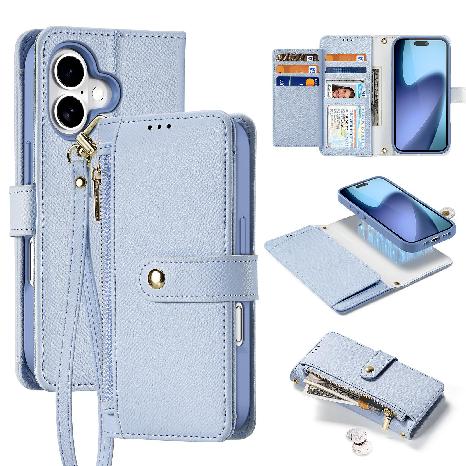 

For iPhone 17 Case DUX DUCIS Lawa Series Detachable Magnetic Cowhide Leather Cover Zipper Wallet Light Blue