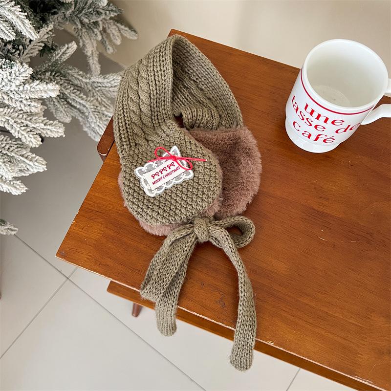 Korean Fahion Kids Ear Muffs Winter New Ins Girl Lace Tie Knitted Thicken Warm Hair Ear Covers Soft Baby Ear Warmer Headband