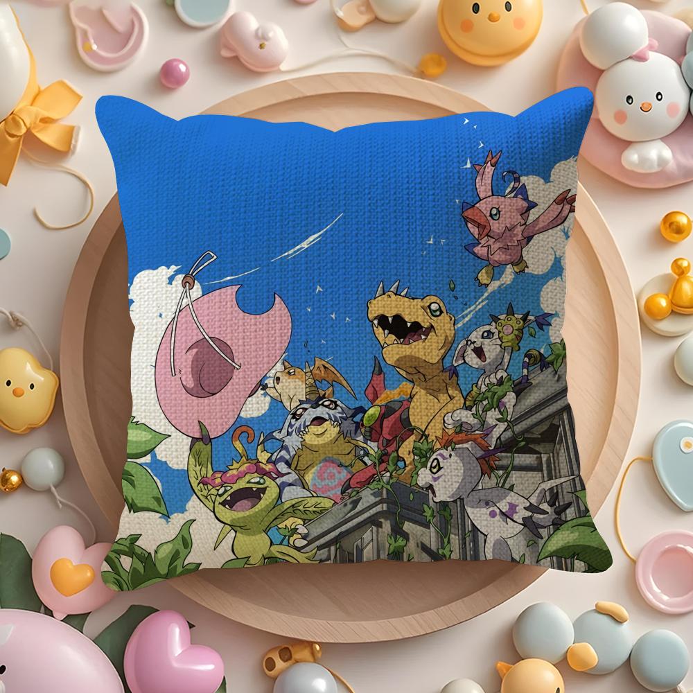 Cartoon D-Digimon Anime Pillow Case Pattern Printed Pillowcase for Living Room Sofa Cushion Cover & Bedroom Decor