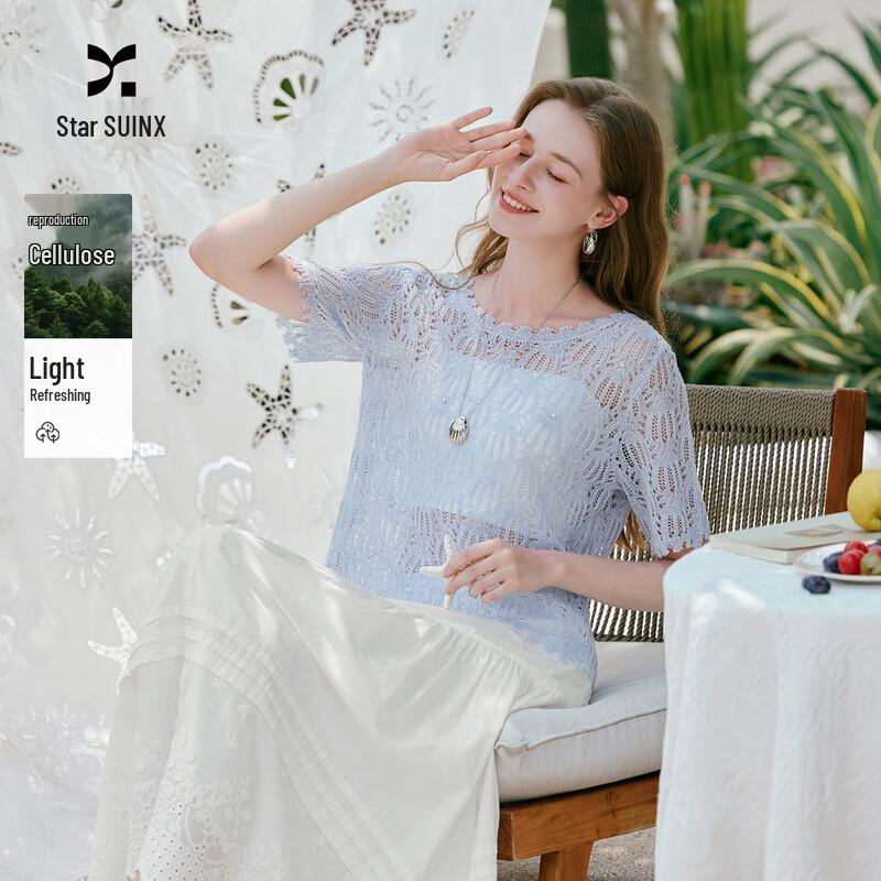 Women s Hollow Knit Short-Sleeve Top L