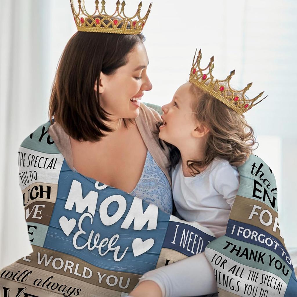Gift for Mom from Daughter Son Flannel Throw Blanket, for Mama, Birthday Ideas, Best Mom Ever Present for Women, Soft Farmhouse Bedding Sofa Blankets