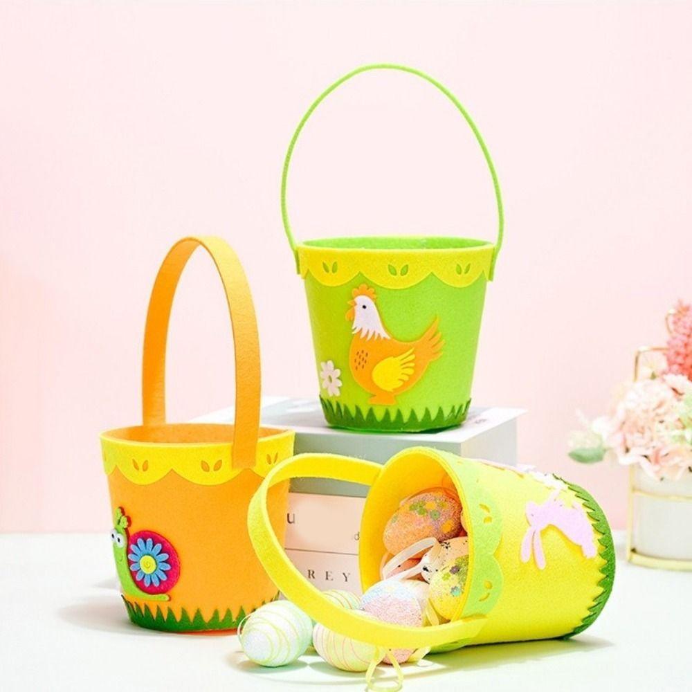 Cartoon Rabbit Egg Basket Colorful Chicken Egg Hunt Basket Easter Felt Basket  Children Gifts
