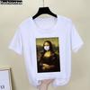 Parody Retro Oil Painting Print Ladies Simple Loose White Round Neck Short Sleeve T-shirt Women Clothing Graphic Tops Harajuku