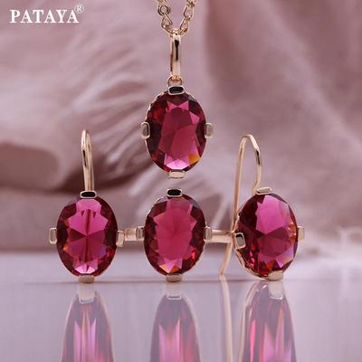 Oval Tourmaline Color Artificial Zircon Earring Ring Pendant Necklace Perfect Combination Set The Best Christmas Gift Set
