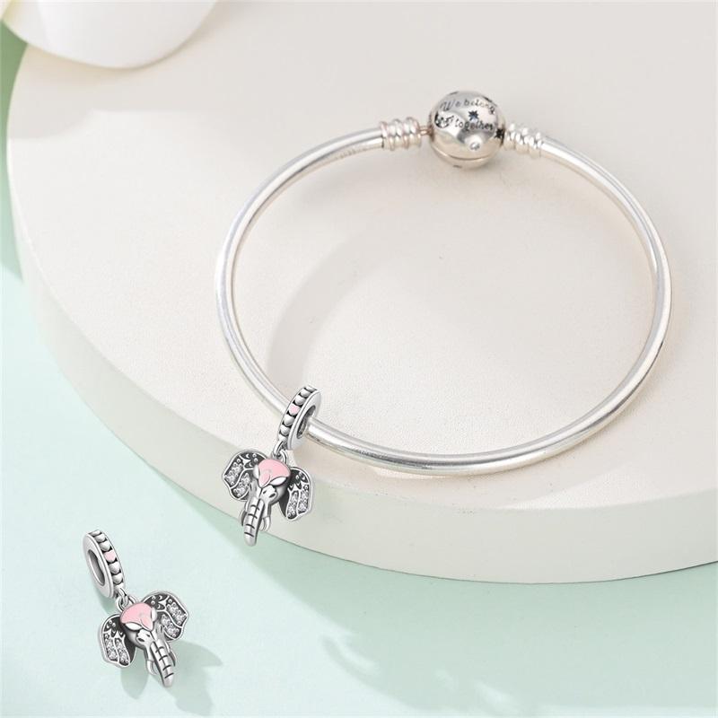 Compatible With Authentic Bracelets Copper Charm Bead Charms Bead Charms Pink Flowers Elephants Charm Bead Charms Ideal For Women Fine Do It Yourself