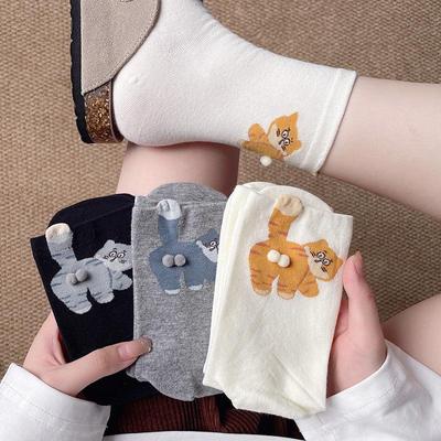 Chaussettes Mi-Mollet en Coton Chat Cartoon Tendance pour Femmes - Automne/Hiver Chaussettes Longues Individuelles Amusantes