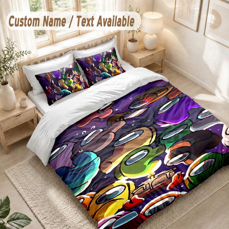 Among Us Bedding Set, 1 Duvet Cover & 2 Pillowcases Soft Comfortable Bedroom Home Textile Decor