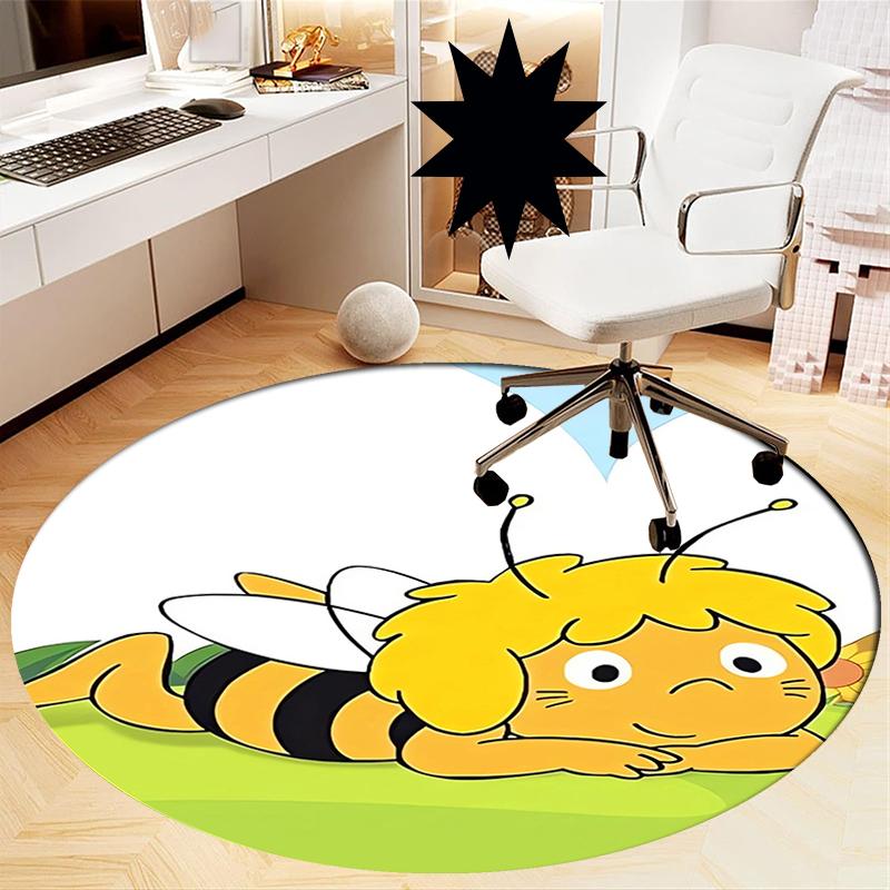 Maya the Bee Printed Round Rug Carpet Chair Rug Area Rug Entryway Doormats,for Office Chair Living Room Bedroom Kitchen Room.