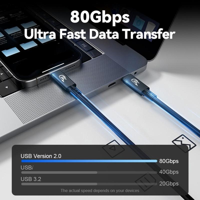 USB4 Data Cable 80Gbps USB C To USB C Cord 240W Fast Charging Cable for Notebook 5K Video Large File Transfer Use