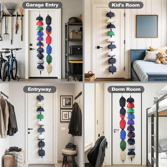 Door Hat Rack Two-Way Hanging Caps with Display Hooks Hanger Bedroom Entrance Garage Doors Baseball Caps Storage Organizer Hanger Rack