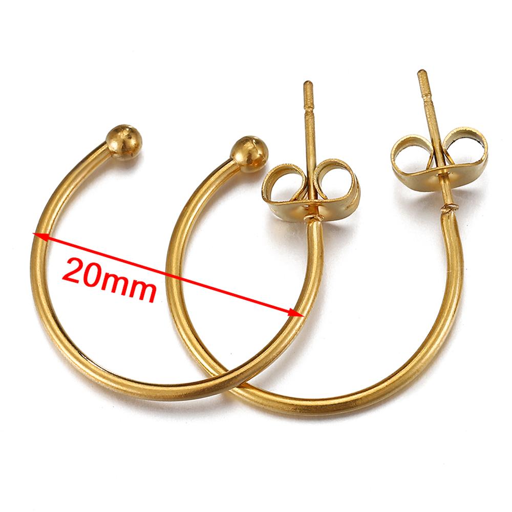10pcs Stainless Steel Gold Plated C Shape Huggie Earring Posts Anti-allergy Stud Earrings Components for DIY Women Jewelry Gifts