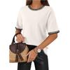 Color Contrast Ribbed Round Neck Short Sleeve Knit Pullover Sweater For Women