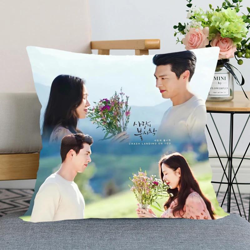 45x45cm Crash Landing On You Hyun Bin Pillowcase Bedroom Home Decorative Pillow Cover Square Zipper Pillow Cases Satin Fabric