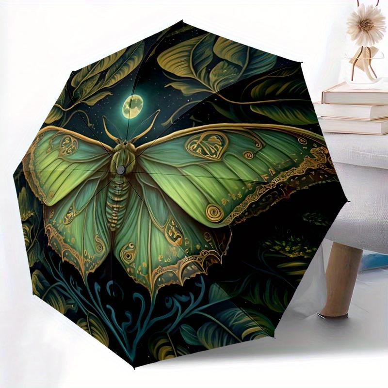 1pc Butterfly Moonlit Compact Travel Umbrella, Automatic Folding Lightweight Windproof 8-Bone Reinforced Design, Portable for Backpack Durab
