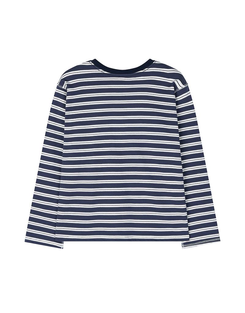 Seuteulaipeumagalin Buff Stripe Overlock Loose Long Sleeve Tee Navy