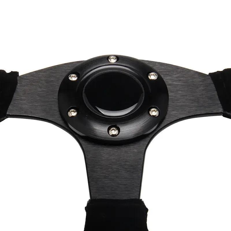 High Quality 14 Inch 350mm Car Red Racing Suede Leather & Aluminum Alloy Steering Wheel Flat With Horn Button Red