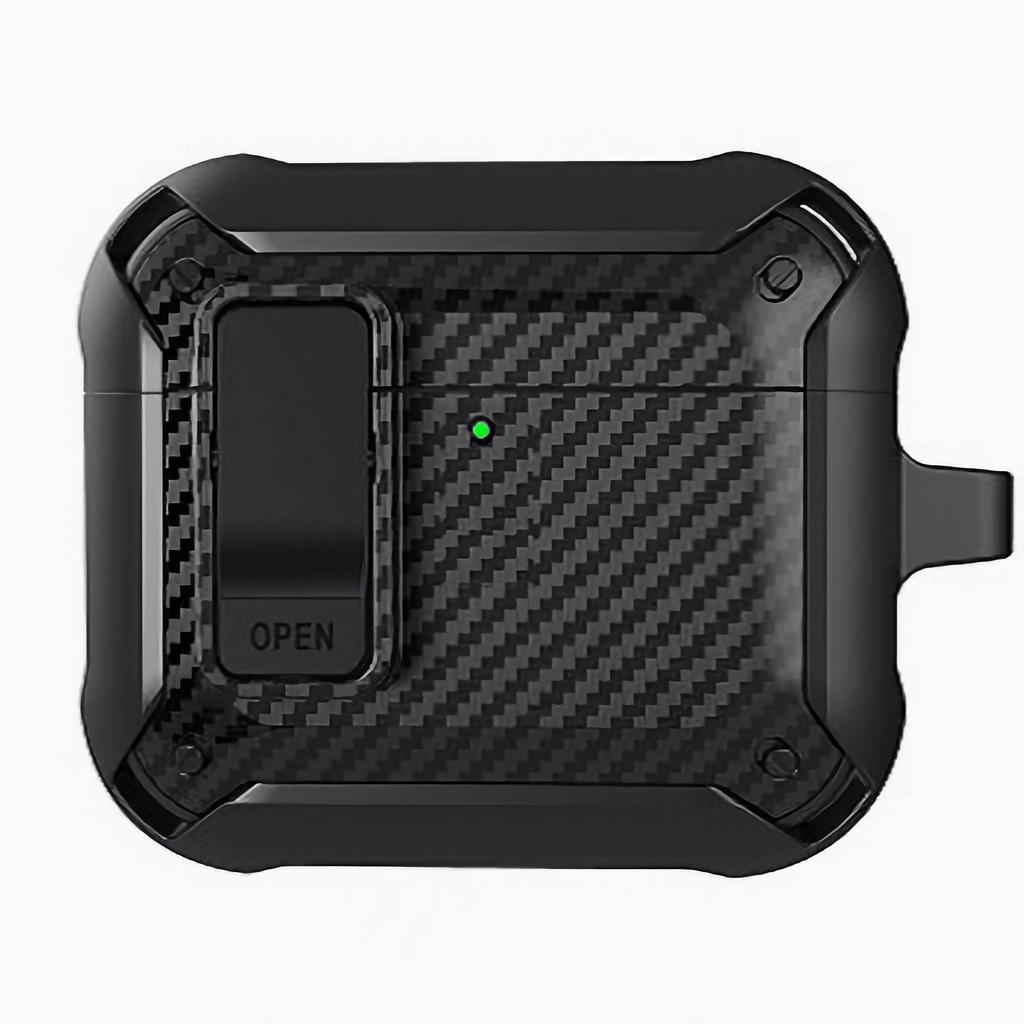 For AirPods 4 Bluetooth-compatible Earphone Cover Carbon Fiber Texture TPU+PC Anti-Drop Case with Buckle