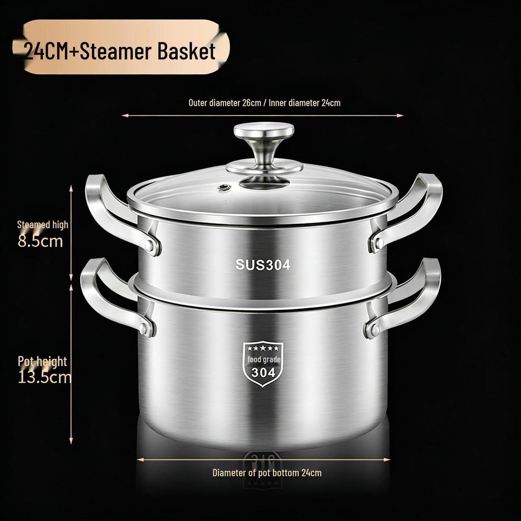 316L Stainless Steel Soup Pot with Handles - Non-Stick for Steaming, Cooking, and Stewing On Induction Cookers