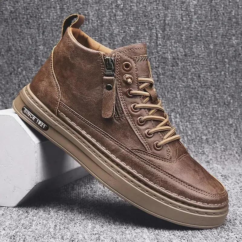 Winter Men Boots High Top Leather Shoes Fashion Cotton Shoes Fashion Ankle Boots Business Casual Outdoor Shoes Male Sneakers