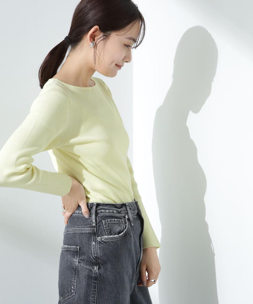 Nano Universe Washable High Twist Boat Neck Rib Size M Yellow Knit, Women's, (061), (669-5122302)