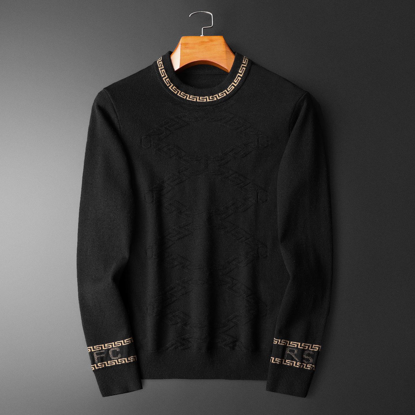 Men s European Trendy Jacquard Wool Sweater - Round Neck, Slim Fit, Warm Base Layer for Autumn/Winter L