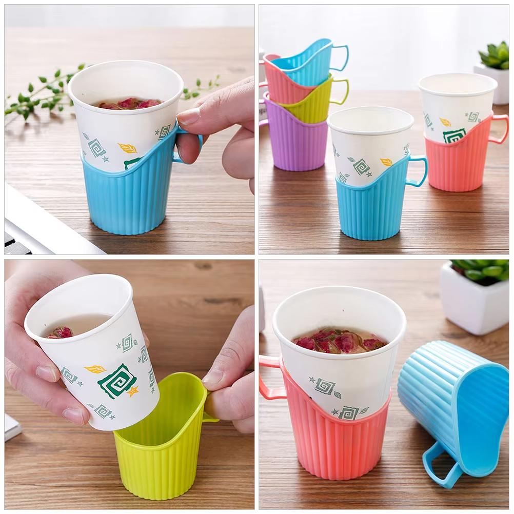 10/20pcs Disposable Paper Cup Holder Set Reusable Holder Anti-Scalding Cups Color Random Multipurpose Office Household Sleeve