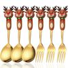 6pcs Stainless Steel Christmas Dinnerware Set Cake Fork Coffee Spoon Party Tableware Christmas Tree Moose Snowman Fork Spoon Set