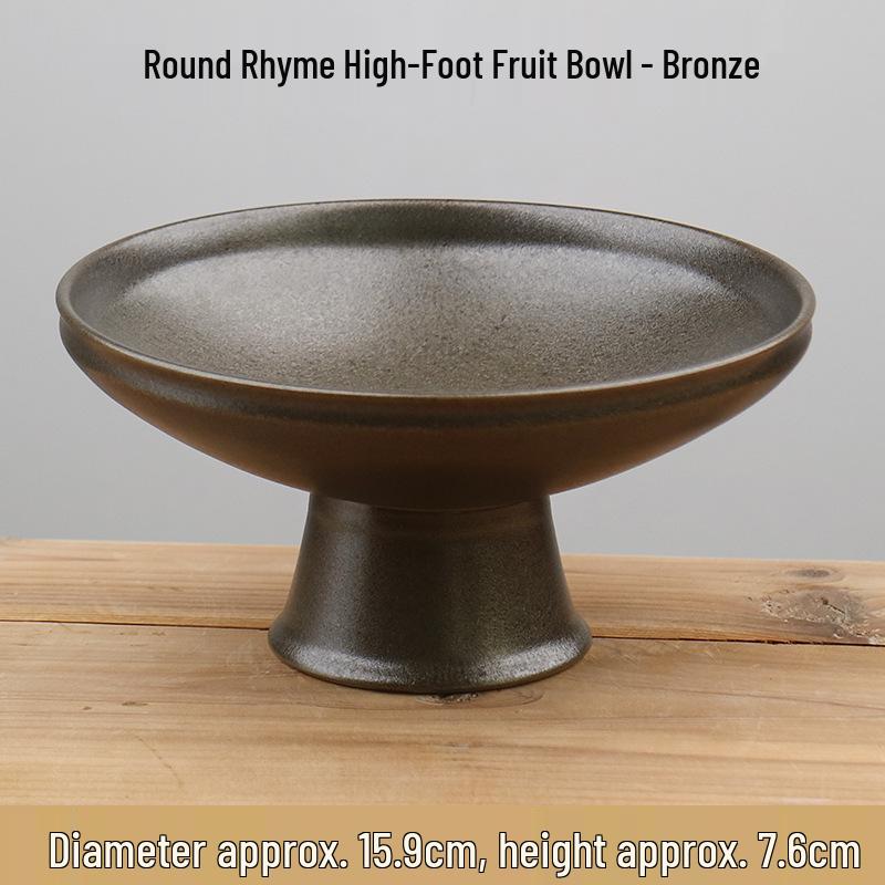 Vintage Ceramic Fruit and Snack Tray: High-Footed Coarse Pottery for Tea Ceremony