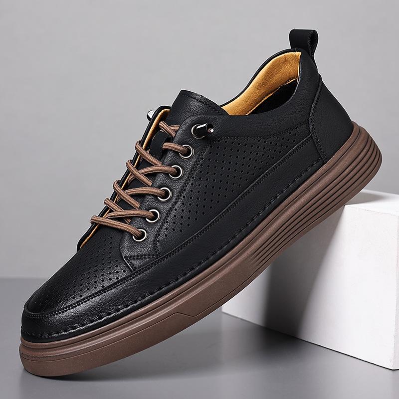 Casual leather shoes punched hollow men's shoes summer breathable cool leather shoes driving board shoes men hole shoes men