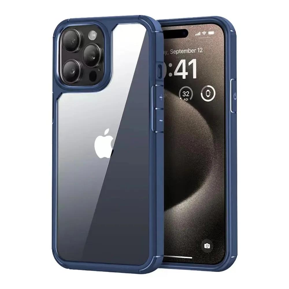 Luksusowe Przezroczyste Wstrząsoodporne Etui Pancerne typu Bumper na iPhone 16 15 14 Plus 13 12 11 Pro Max X XS 7 8 Wytrzymała Ramka Twardy Tylny Panel