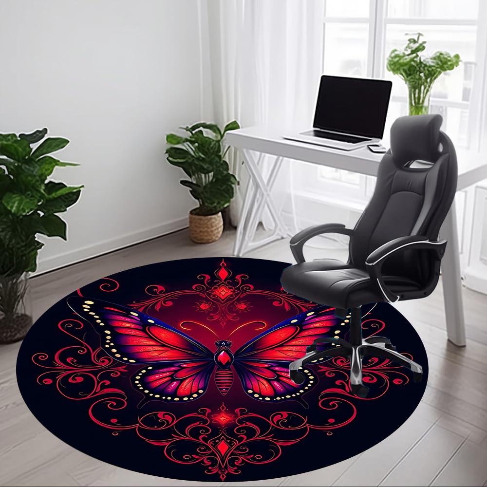1pc Butterfly Artwork Chair Carpet for Office, Round Non Slip Durable Large Size Office Carpet, Suitable for Office