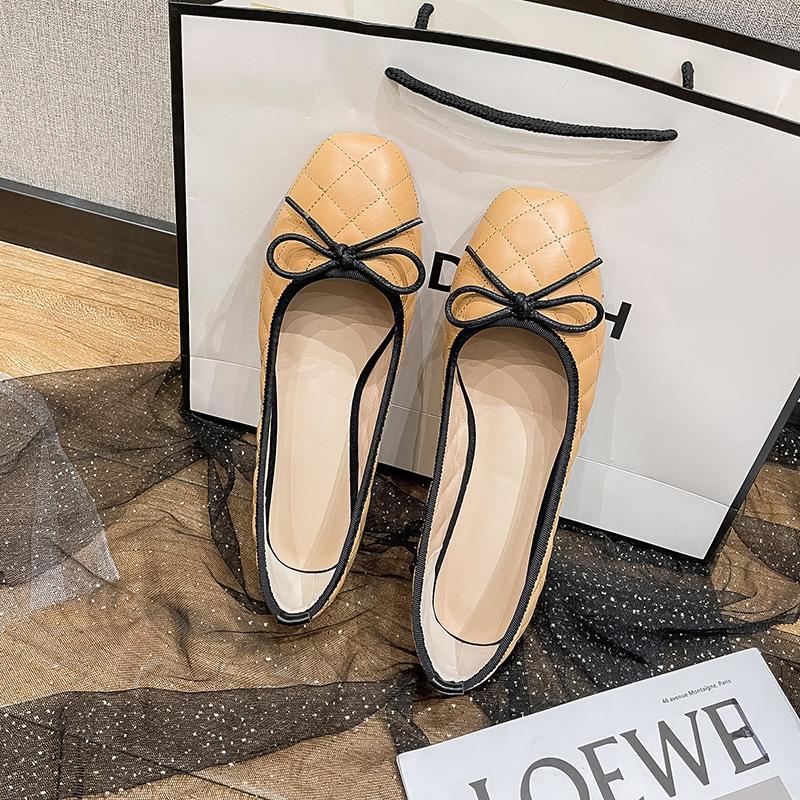 Designer Square Toe Bowtie Flats Damen Gesteppte Schuhe Colorblock Slipper Mujer Roll-Up Ballerinas Damen Bürokleid Mokassins