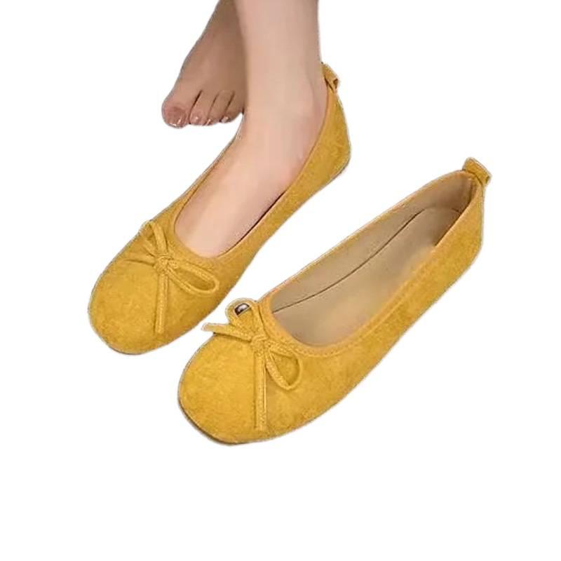 Summer evening breeze bow ballet shoes 2025 new women's flat temperament with skirt shallow mouth single shoes