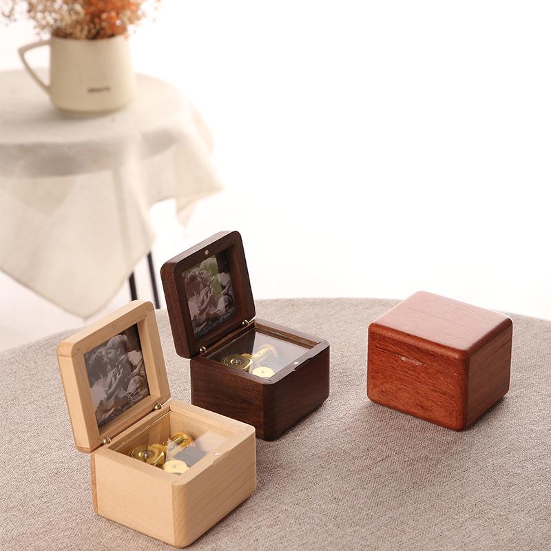 Mini Handmade Beech Wooden & Bamboo Photo Music Box & Ring Jewelry Box Series Photo Frames Custom Picture