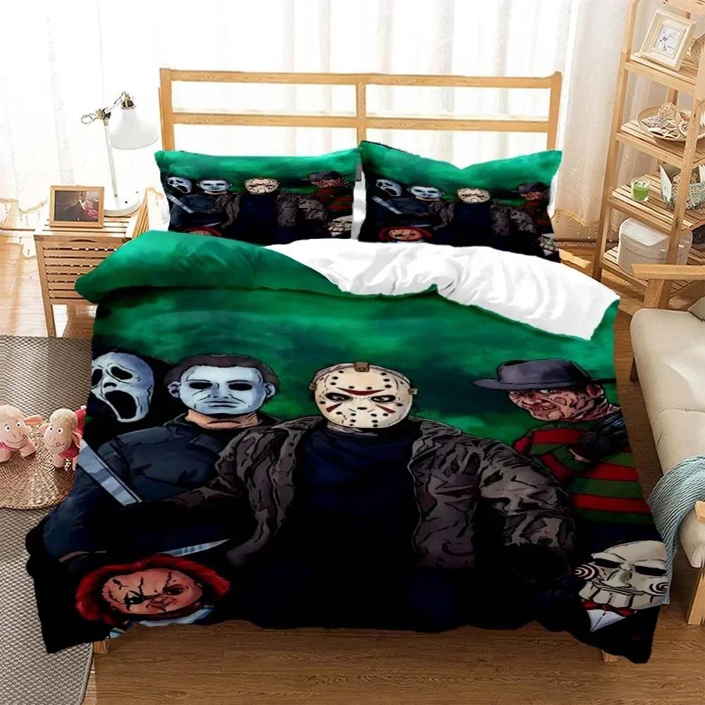 Comforter Halloween Horror Movie Clown Bedding Set 3D Printed Suitable For Bedroom Kids Home Textile