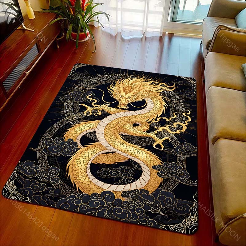 1PC Golden Chinese dragon amid clouds Carpet for Living Room Bedroom Sofa Home Decor Rus Non-slip Floor Mat Luxury Gift