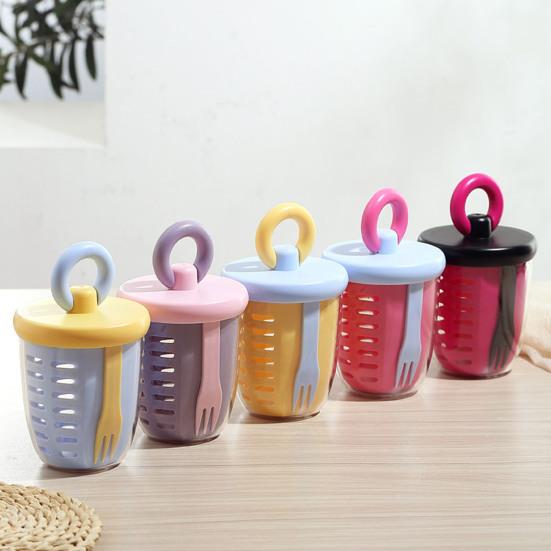 Portable Fruit Salad Container with Fork 650ml Leak-Proof BPA-Free Lunch Box with Strainer Double-Layer Lunchbox for Work Picnic Travel