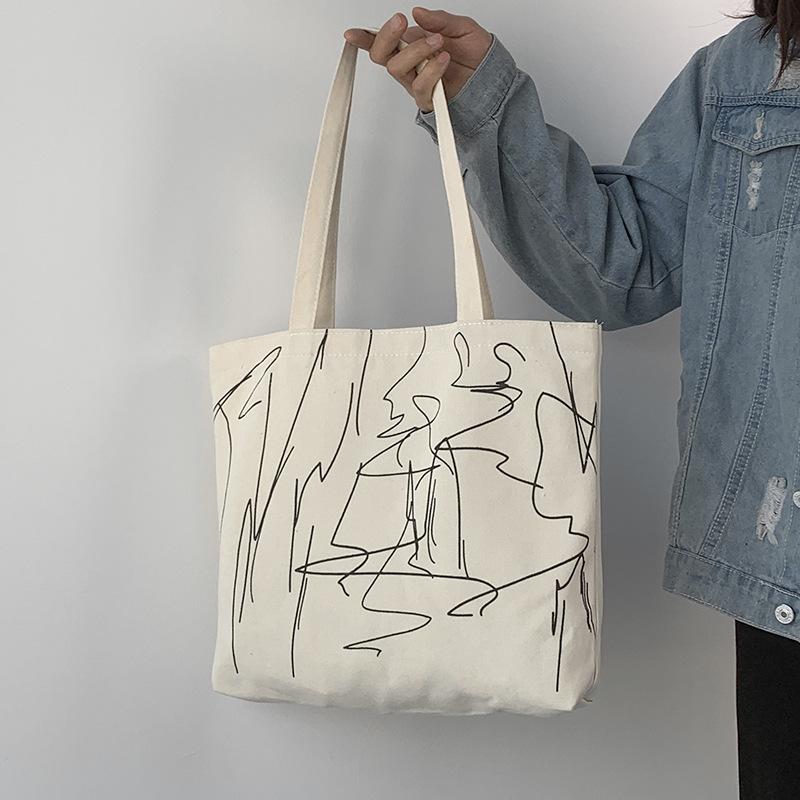 Minimalism Tote Shopping Bag for Lady Cartoon Canvas Shoulder Bag Women Students Cotton Cloth Eco Shopper Bag