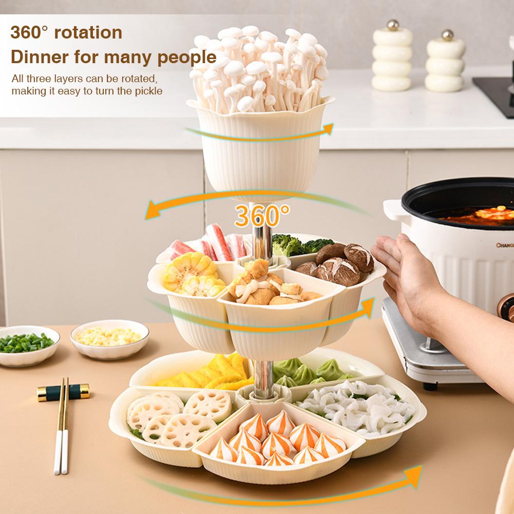 360 Degree Rotating Fruit Vegetable Plate Multi-Layer Buffet Tray with Dried Fruit Storage Open Storage Bin for Family Meal Prep