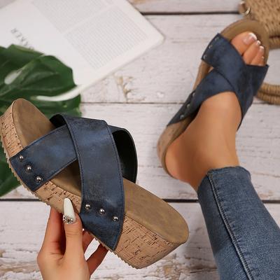 Sandali Zeppa Taglie Forti Estate Nuovi Retro Suola Spessa Punta Pesce Sandali Romani Donna