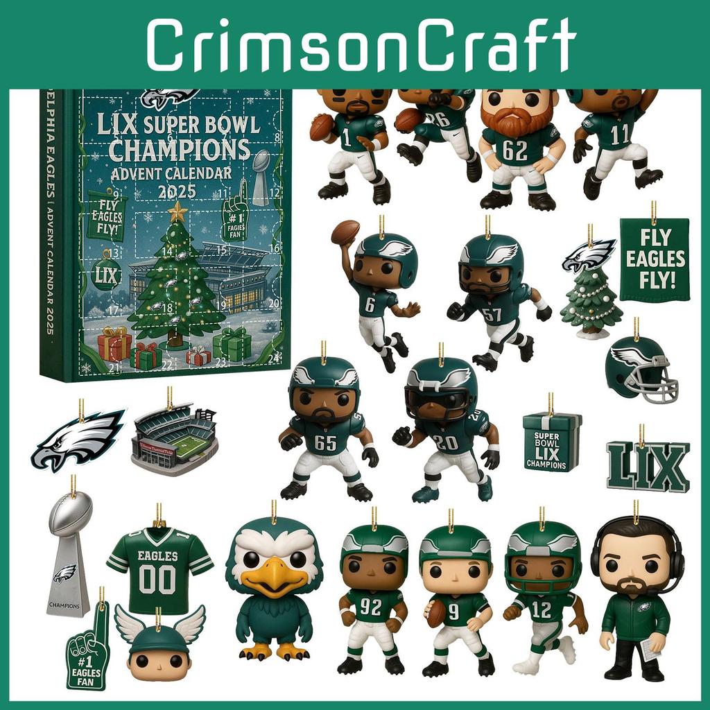 Calendar de Crăciun Philadelphia Eagles Cutie Oarbă Cu Ornamente Acrilice Pentru Cadouri de Petrecere de Sărbători