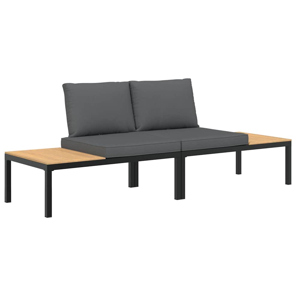 2 piece garden sofa set with cushions black aluminum