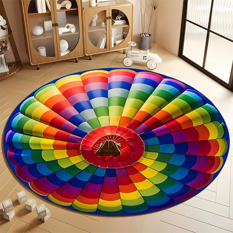 

Rainbow hot air balloon themed printed mat, non-slip decor rug for children s room round carpet for home sofa bedroom, gift Diameter 60cm