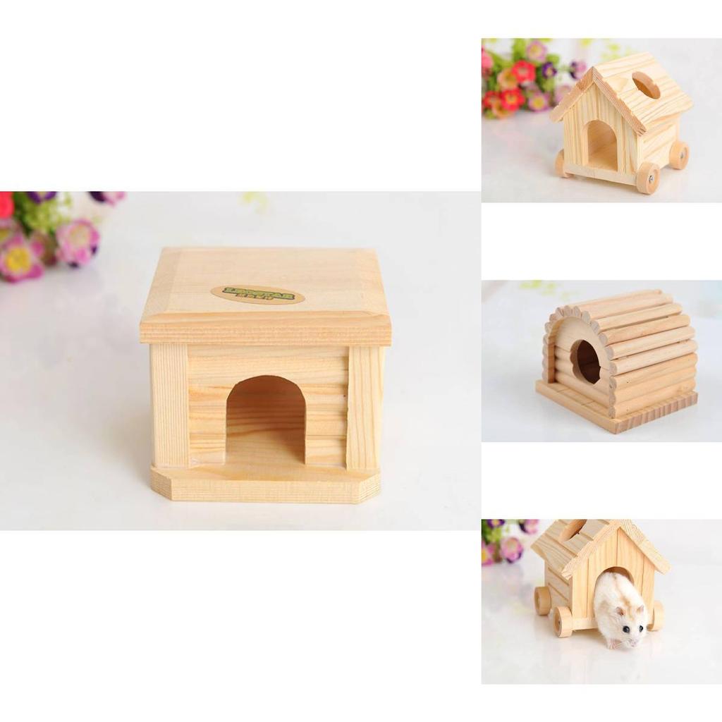 Hamster Wooden House Luxury Villa For Small Pets With Natural Wood Finish