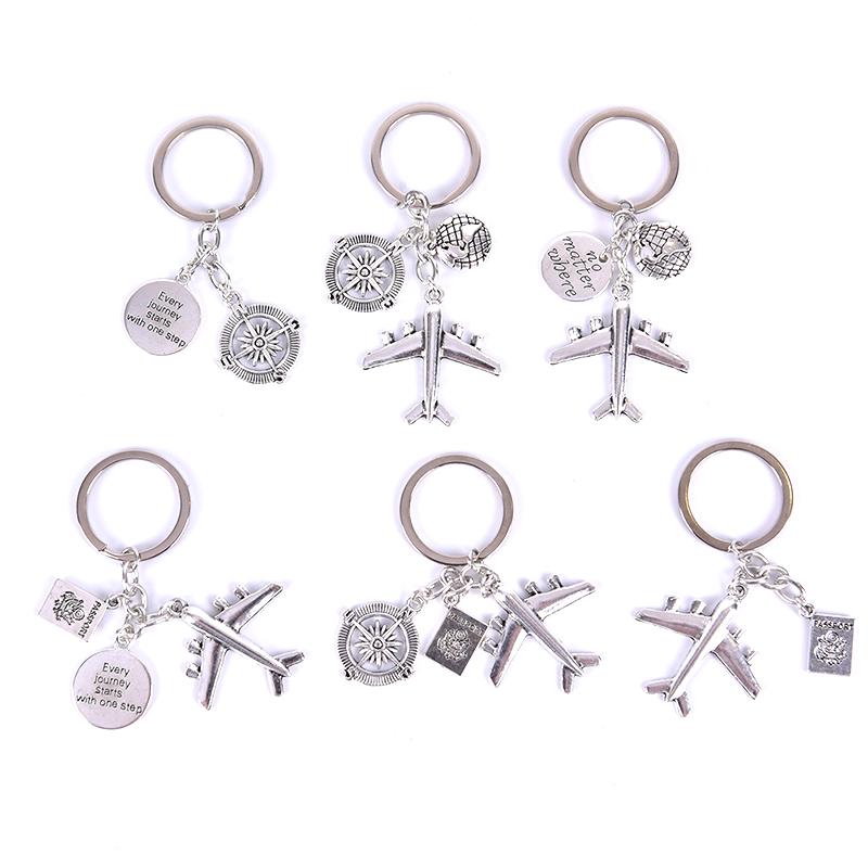 Earth Airplane Pendant Keychains Travel Alloy Keyring Diy Handmade Jewelry Gifts