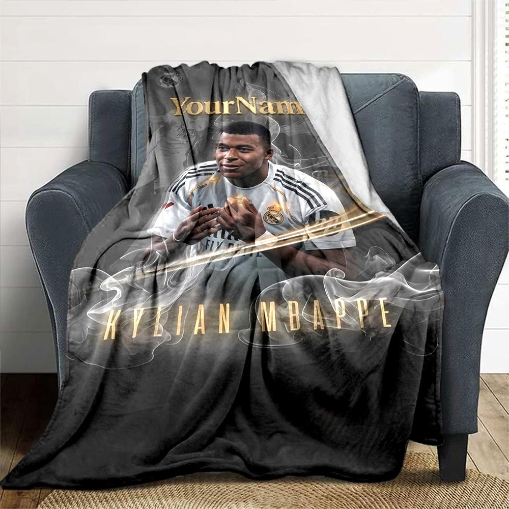 Mbappe Deinen Namen Personalisierbare Decke Überwurf Personalisierbare Decke Ultra-Weich Vielseitig für Sofa Meeresufer Büro Wohnzimmer Ideal für Alle Jahreszeiten