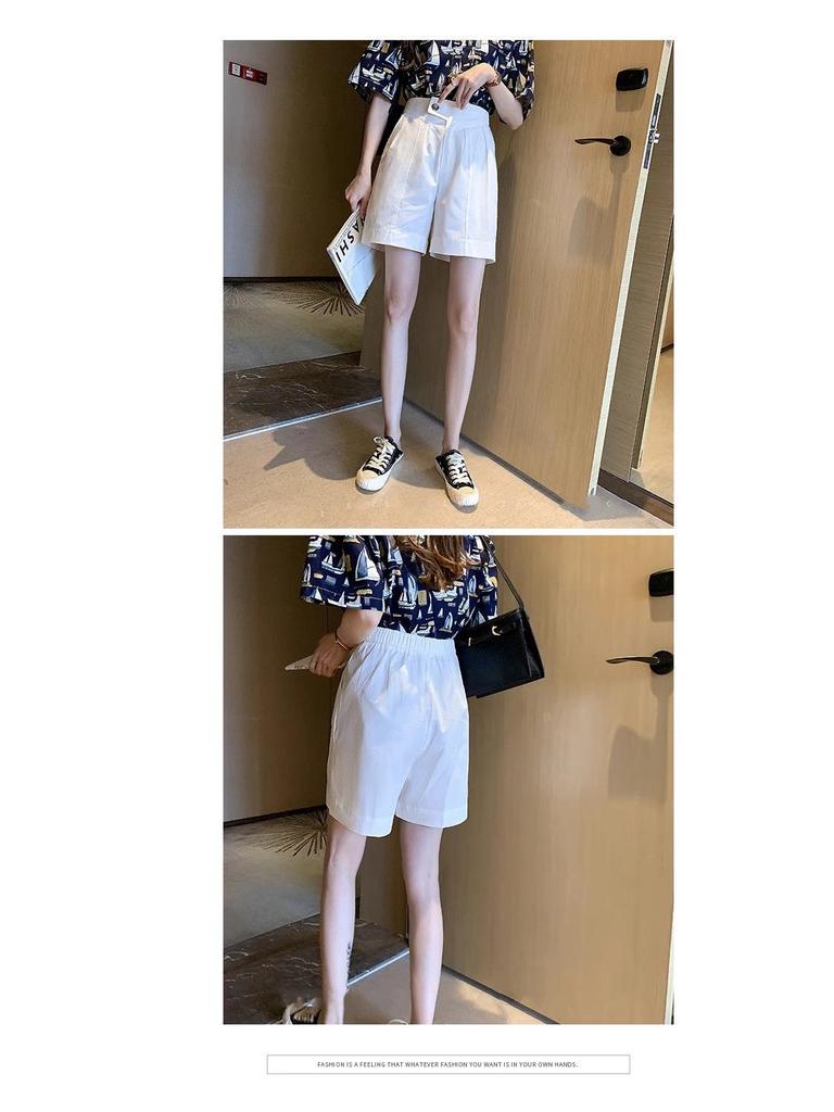 High Waist Cotton Wide-Leg Summer Shorts for Women - Plus Size, Korean Style, Non-Elastic, Loose Fit
